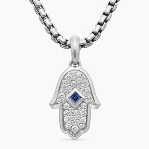 David Yurman 18k White Gold Hamsa Amulet and Chain